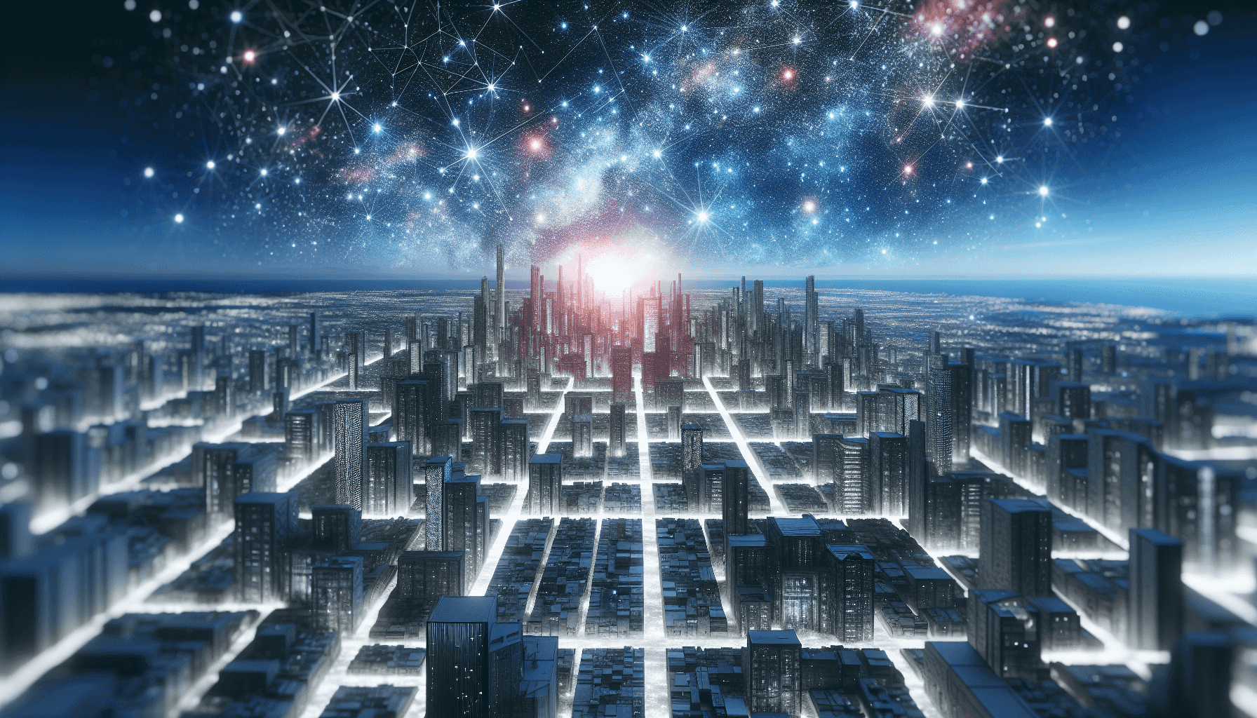 Fantasy cityscape view under starlight